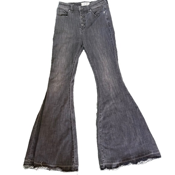Free People Denim - We The Free Free People High Rise Corset Flare Jeans Washed Black 27 Bell Bottom